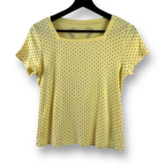 French Laundry Sport Womens S Square Neck Tee Shirt Pastel Yellow Gray Polka Dot - Picture 1 of 7